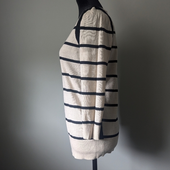 Loft Tan and Black Striped Blouse with Lace Detail - Picture 3 of 9